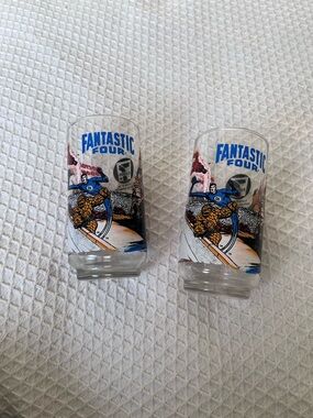 Fantastic Four Vintage Glass Tumblers - Blue, Orange, Yellow